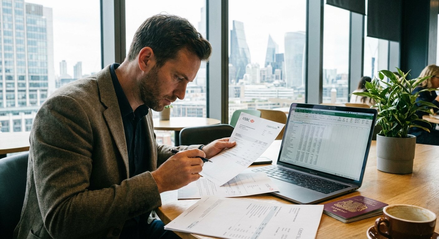 Человек работает с документами о зарубежном счёте