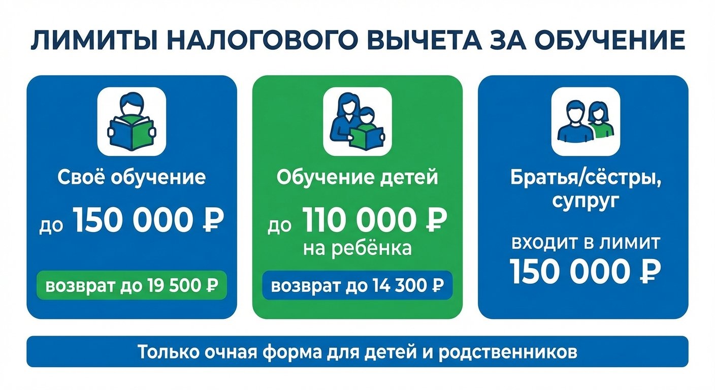 Инфографика лимитов вычета за обучение